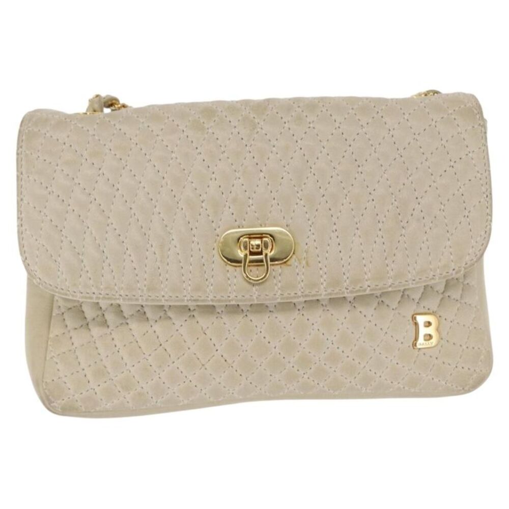 Bally Vintage Chain Quilted Leather Beige Leather Shoulder Bag Bag